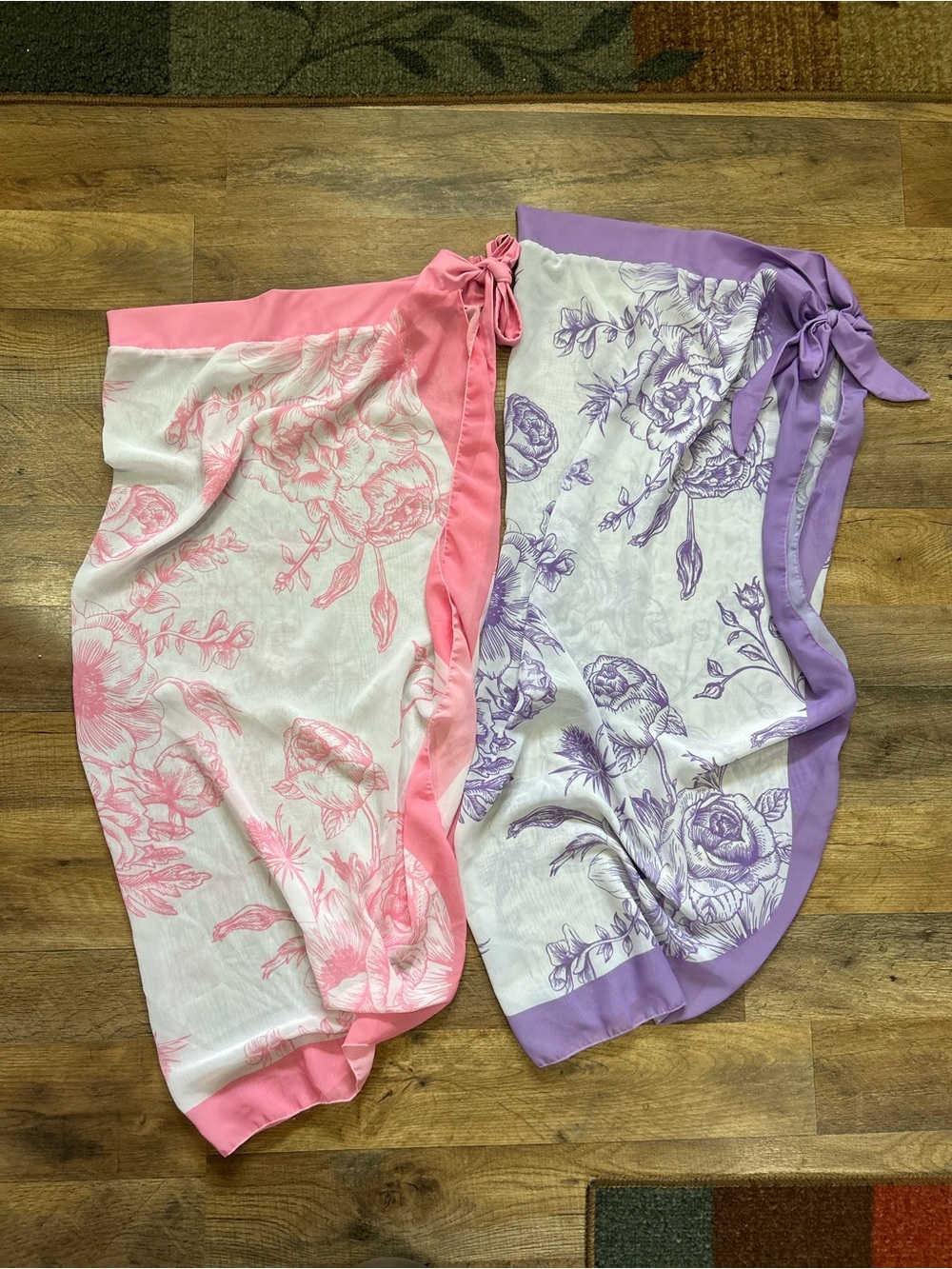 Girls 16Y Floral Wrap Sarong Cover Ups Pink Purple Set of 2